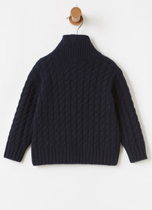 Cable Knit Merino Wool Cardigan | Blue