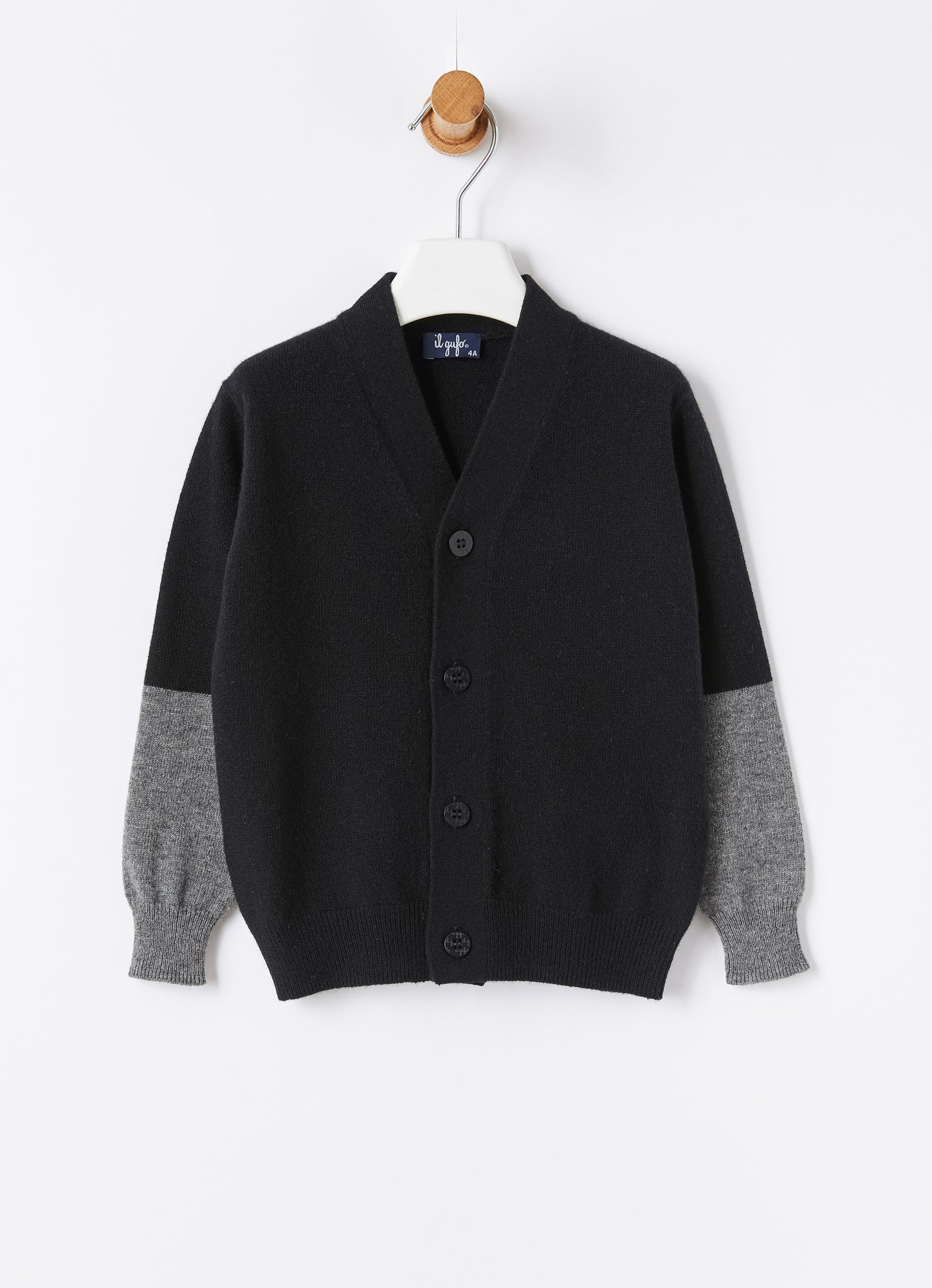 Color-Block Merino Wool Cardigan | Nero/Asfalto