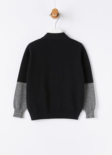 Color-Block Merino Wool Cardigan | Nero/Asfalto