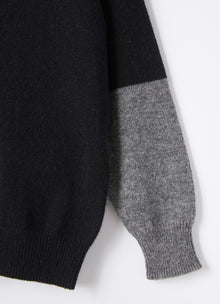Color-Block Merino Wool Cardigan | Nero/Asfalto