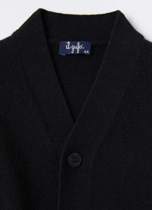 Color-Block Merino Wool Cardigan | Nero/Asfalto