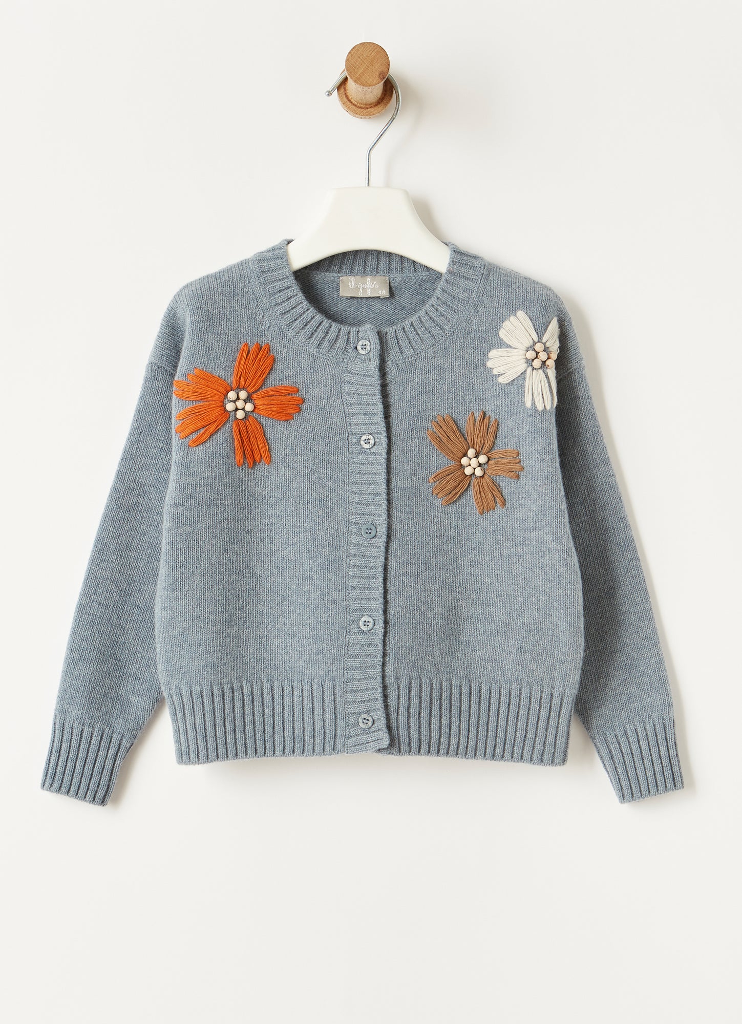 Wool Cardigan with Embroidered Flowers | Night Sky/Curcuma