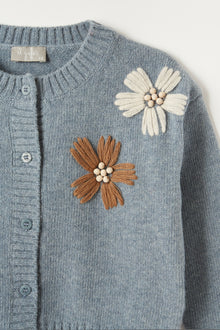 Wool Cardigan with Embroidered Flowers | Night Sky/Curcuma