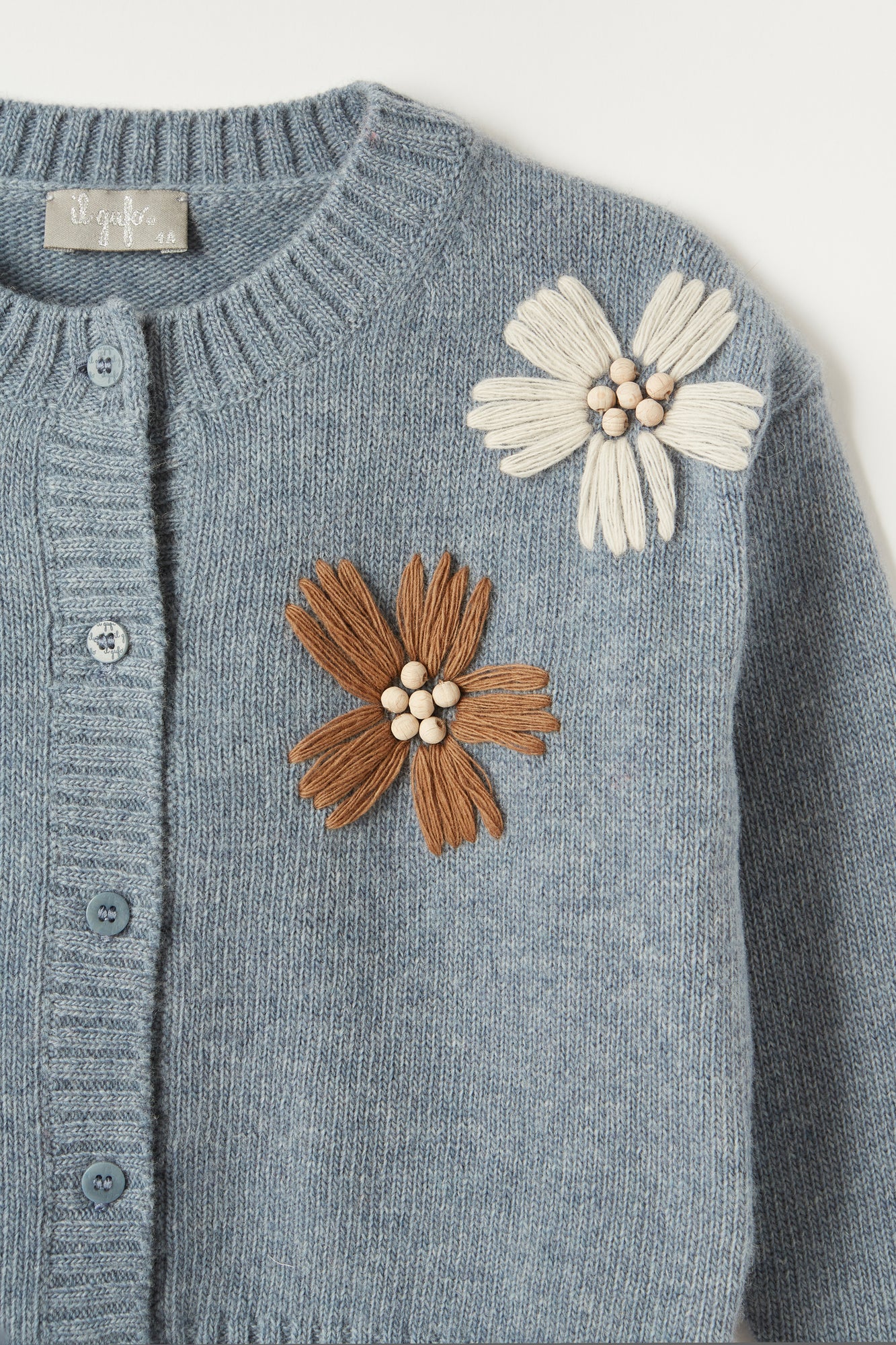 Wool Cardigan with Embroidered Flowers | Night Sky/Curcuma