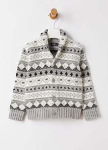 Jacquard-Knit Wool Cardigan | Grey/Milk