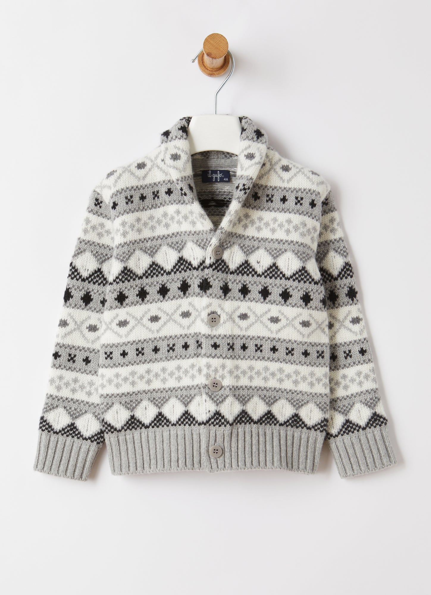 Jacquard-Knit Wool Cardigan | Grey/Milk