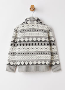 Jacquard-Knit Wool Cardigan | Grey/Milk