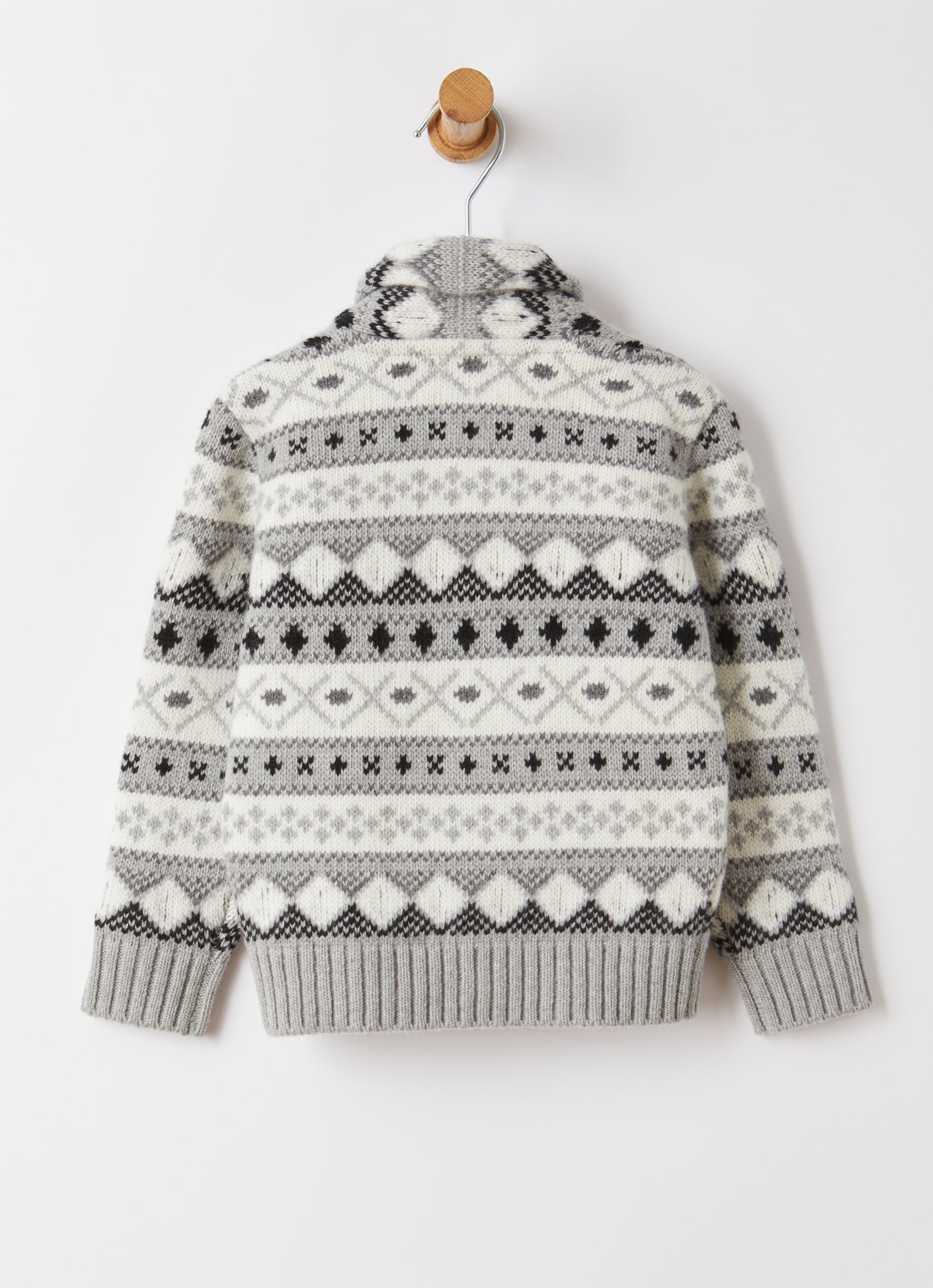 Jacquard-Knit Wool Cardigan | Grey/Milk