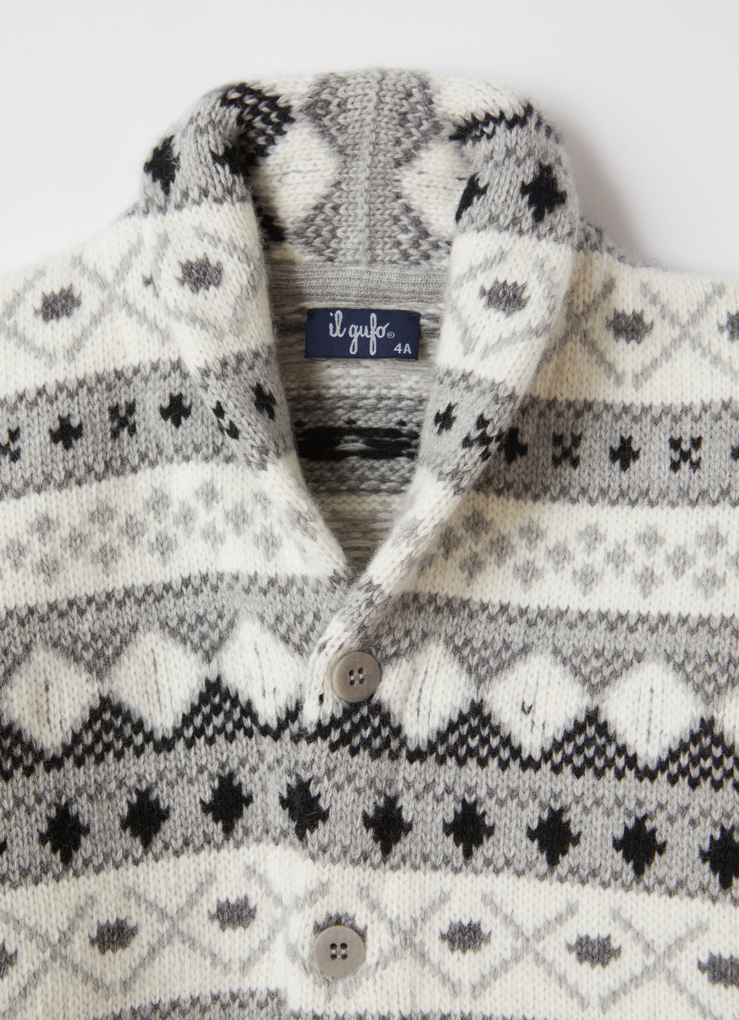 Jacquard-Knit Wool Cardigan | Grey/Milk