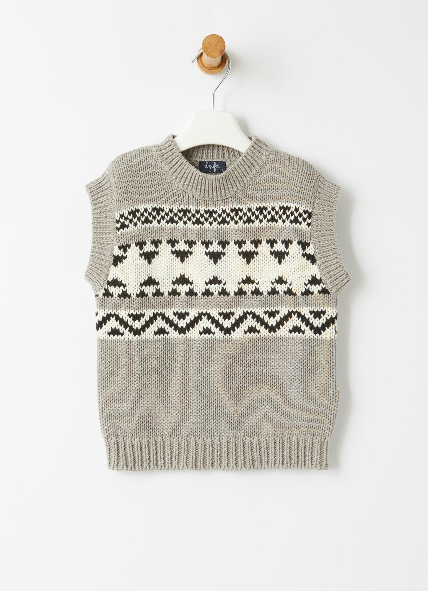 Cotton Tank Top with Geometric Motif | Grey/Milk