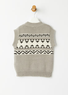 Cotton Tank Top with Geometric Motif | Grey/Milk