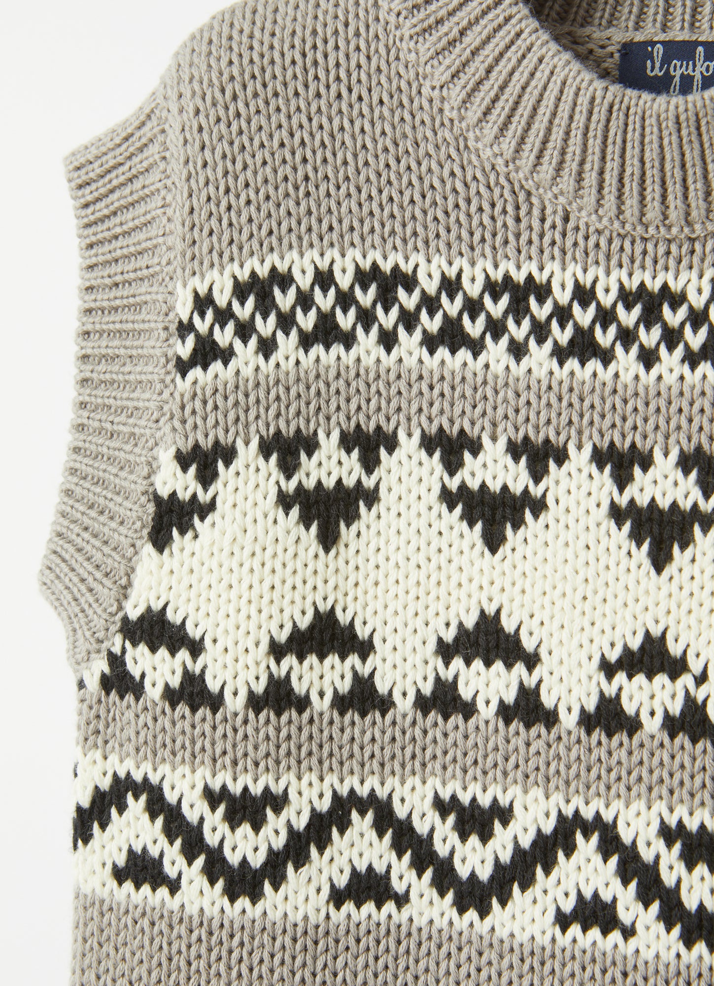 Cotton Tank Top with Geometric Motif | Grey/Milk