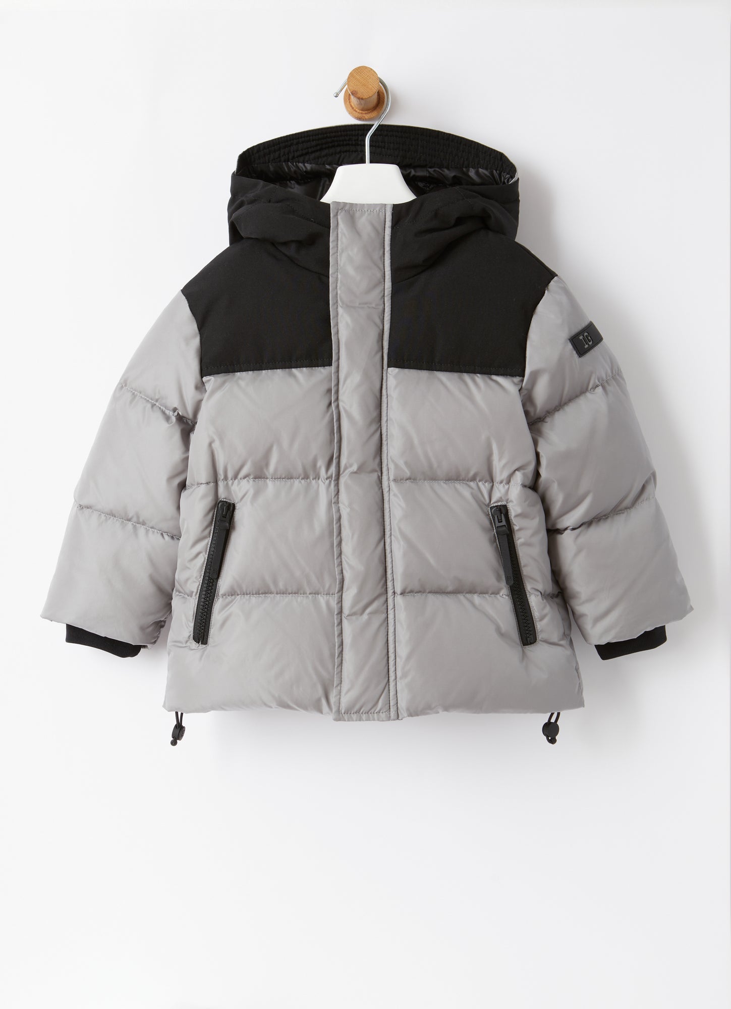 Short Taffeta Down Jacket with Inserts | Grey/Black