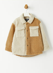 Color-Block Teddy Fleece Overshirt | Bran Beige/Natural