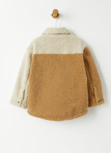 Color-Block Teddy Fleece Overshirt | Bran Beige/Natural
