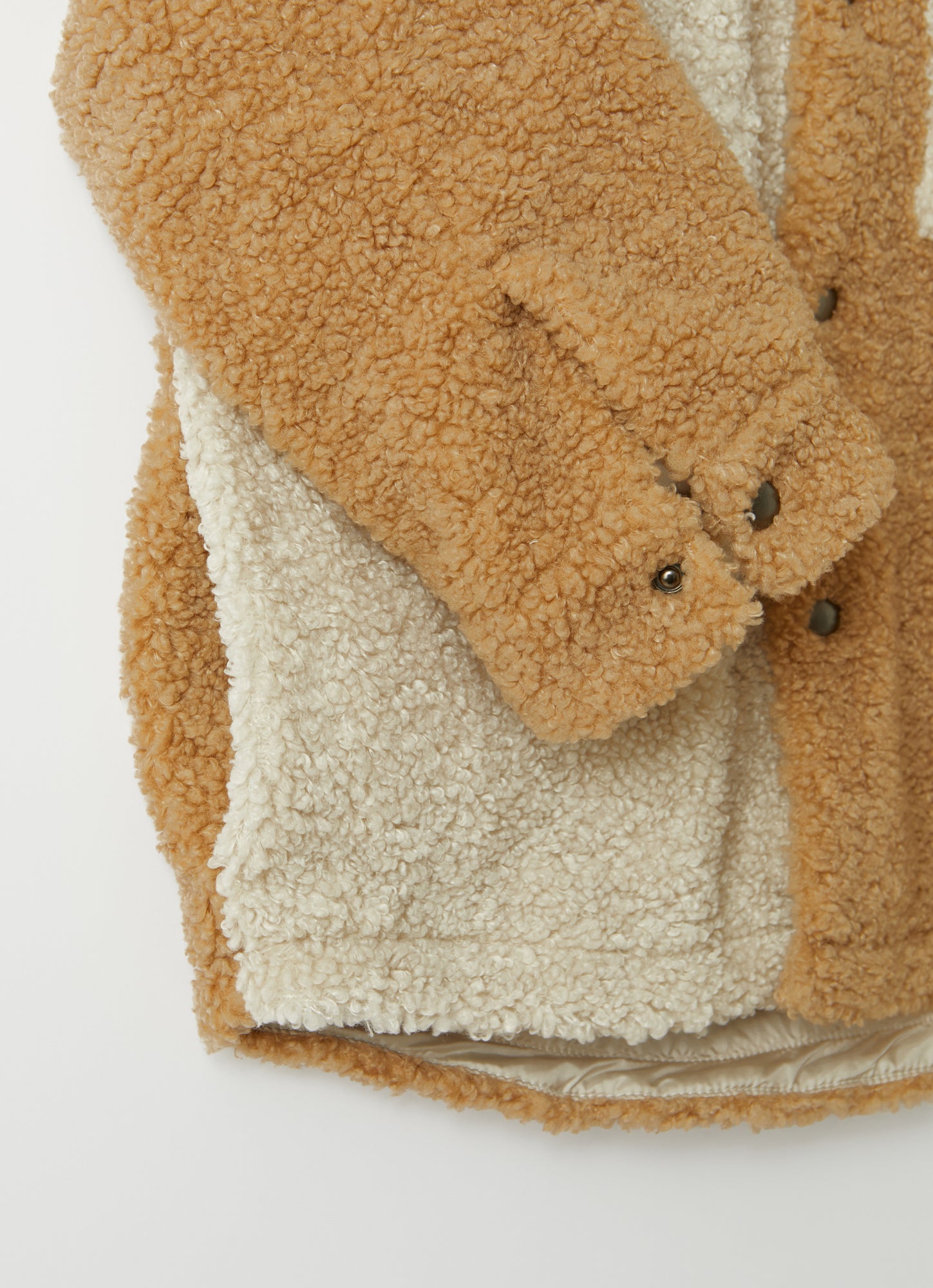 Color-Block Teddy Fleece Overshirt | Bran Beige/Natural