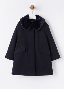 Wool Melton Coat with Faux Fur | Blue