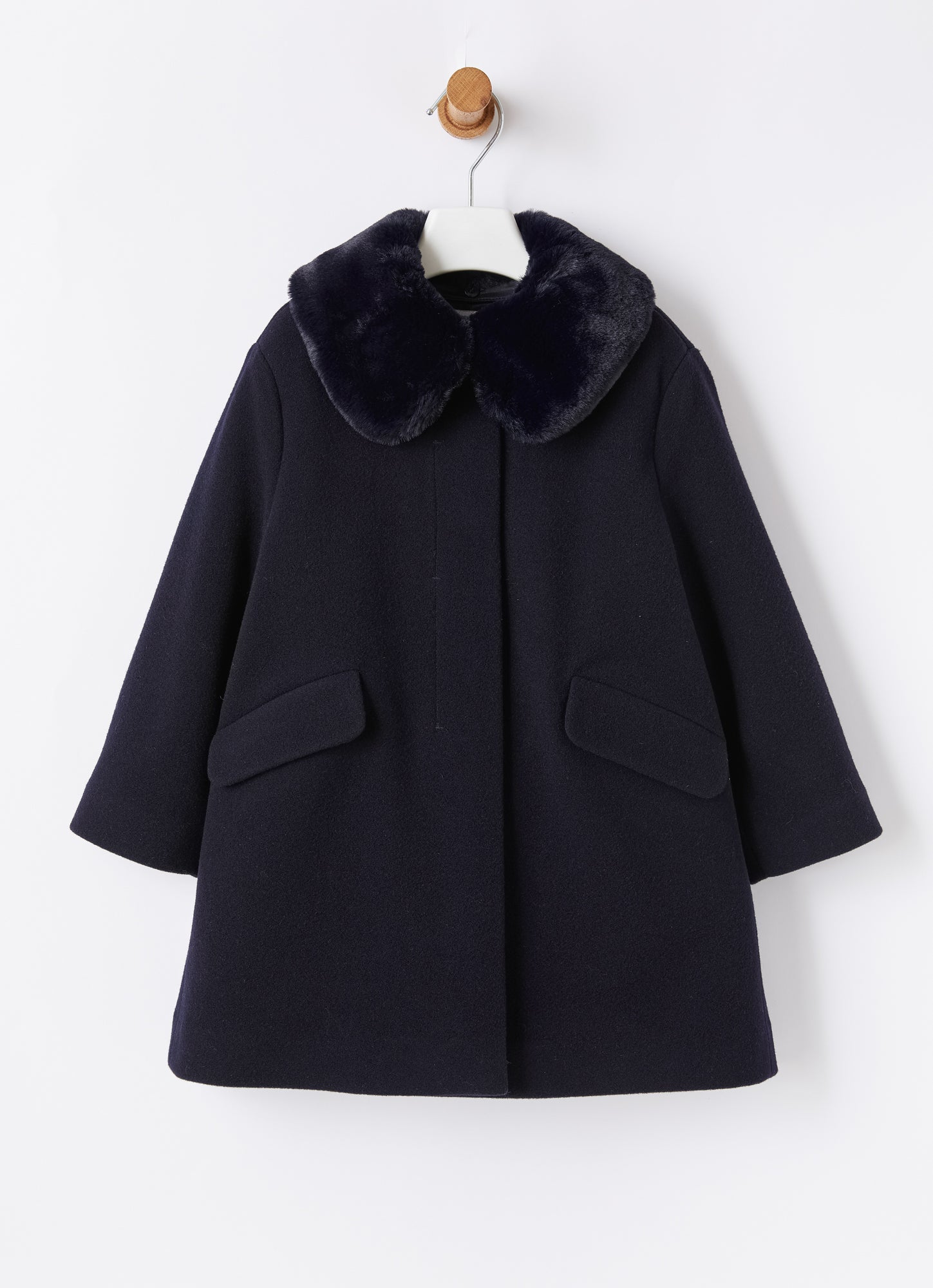 Wool Melton Coat with Faux Fur | Blue