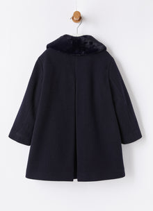 Wool Melton Coat with Faux Fur | Blue