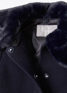 Wool Melton Coat with Faux Fur | Blue