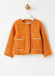 Boxy Jacket in Recycled Herringbone Fabric | Orange