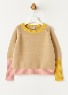 Color-Block Cotton Sweater | Camel/Bubble Pink