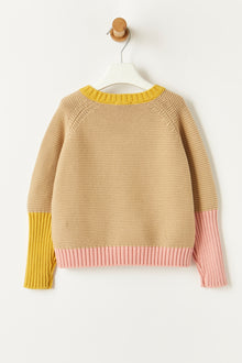 Color-Block Cotton Sweater | Camel/Bubble Pink