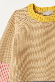 Color-Block Cotton Sweater | Camel/Bubble Pink