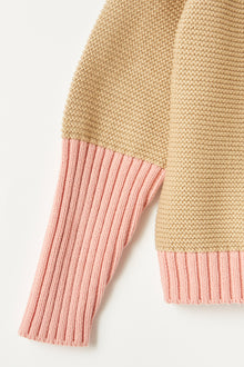 Color-Block Cotton Sweater | Camel/Bubble Pink
