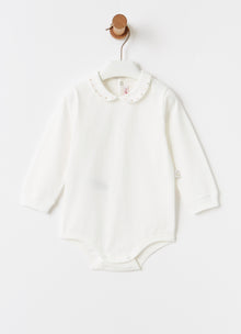 Bodysuit with Dot Trimmed Round Collar | Latte/Beige