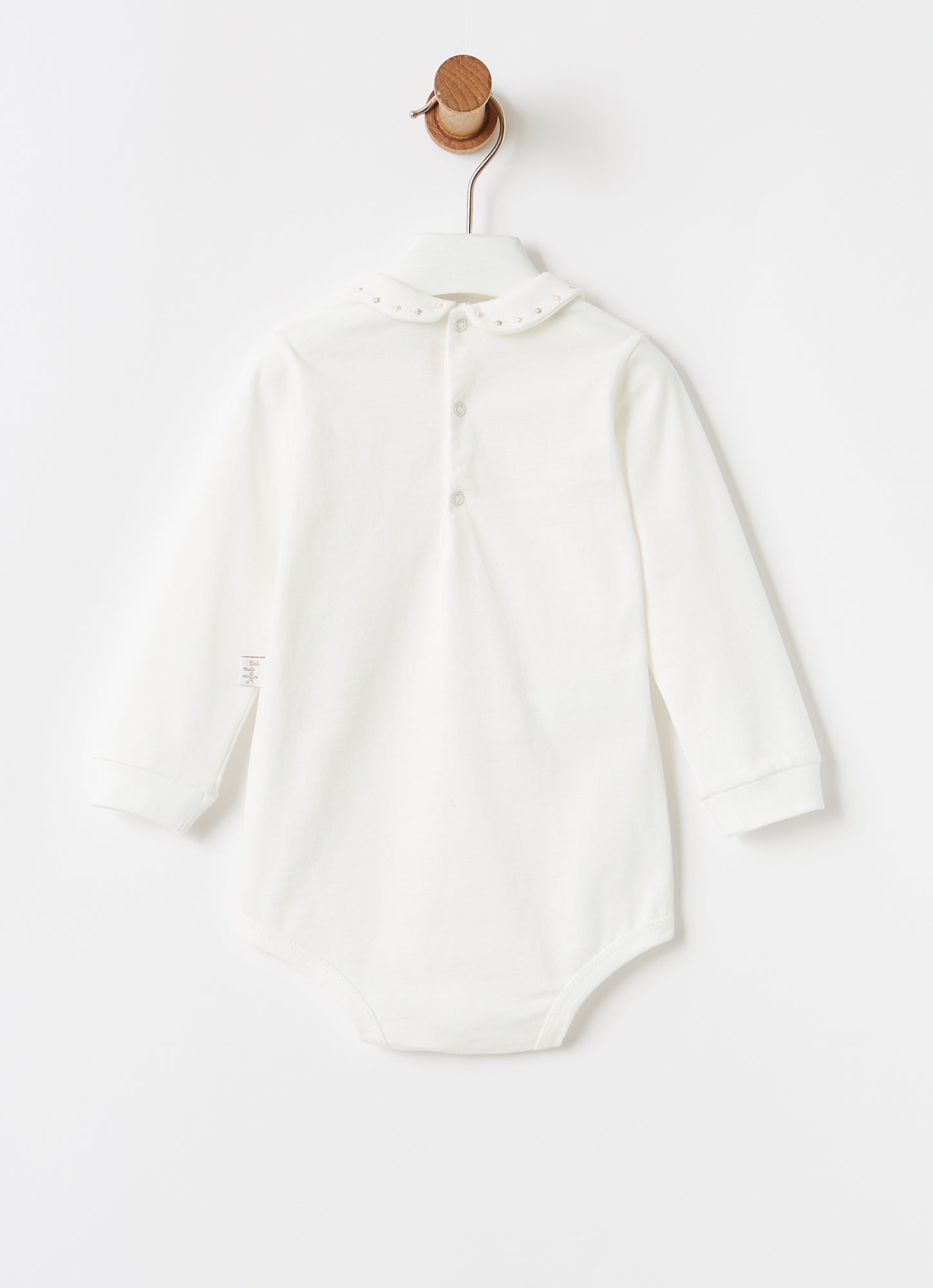 Bodysuit with Dot Trimmed Round Collar | Latte/Beige