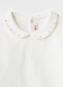 Bodysuit with Dot Trimmed Round Collar | Latte/Beige