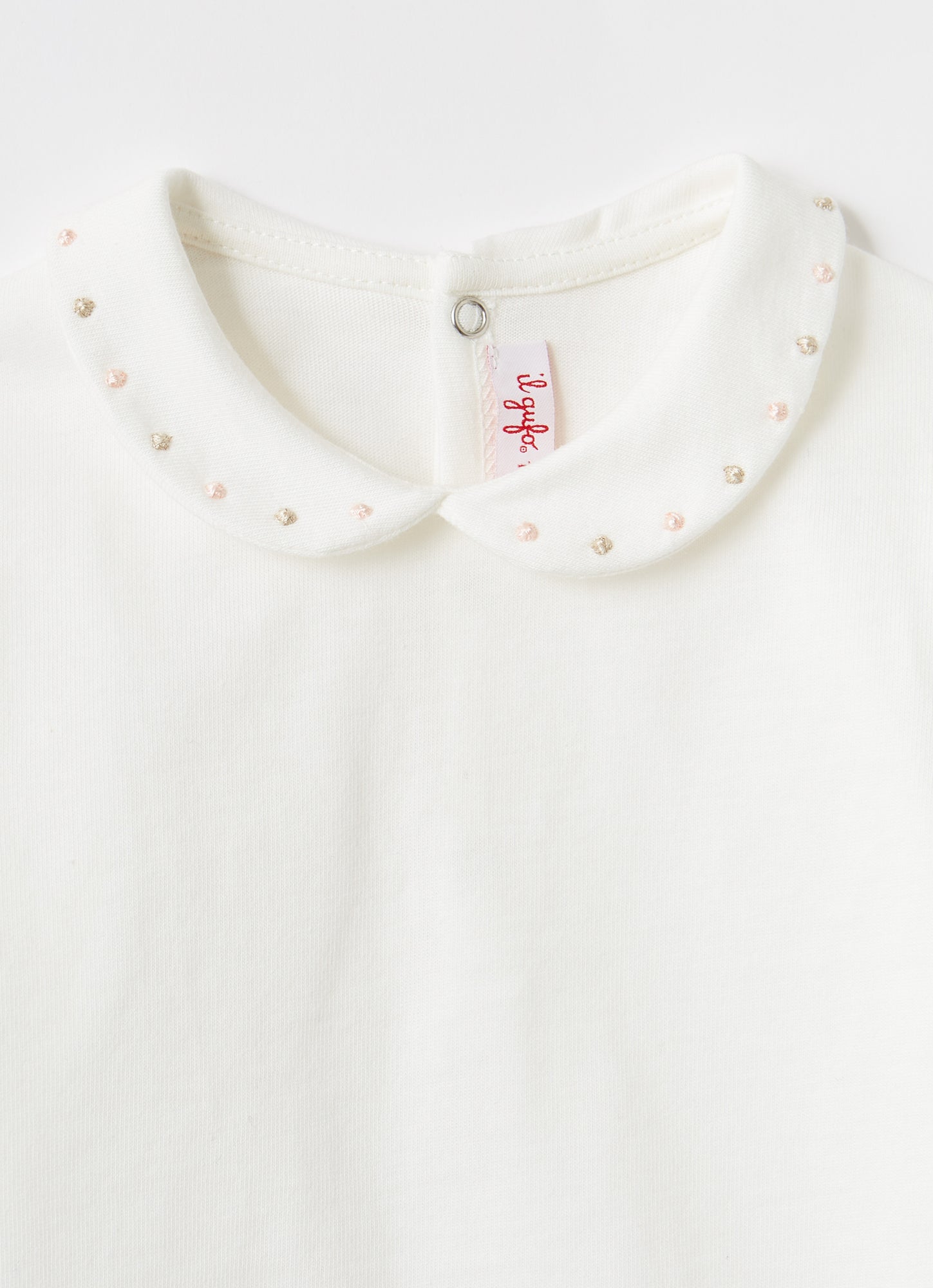 Bodysuit with Dot Trimmed Round Collar | Latte/Beige