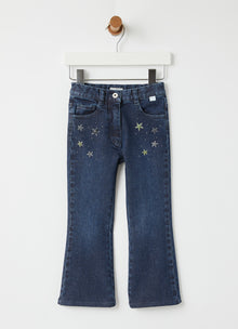 Flare Jeans with Bead Decorations | Navy Blue/Dragon Green