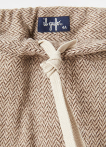 Cotton Herringbone Cargo Trousers | Coffee