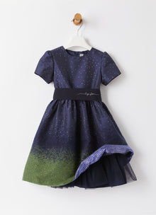 Taffeta Dress with Lurex Details | Blue/Verde Trasparente
