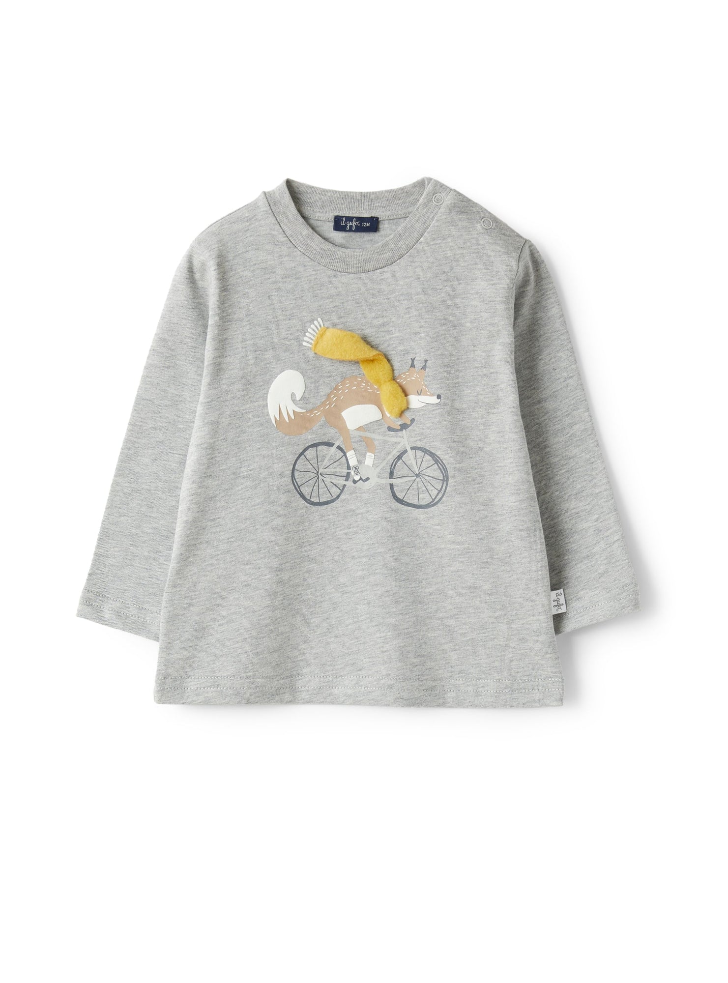Baby Boy's T-Shirt with Fox Print Detail | Grigio Nickel/Giallo Acero