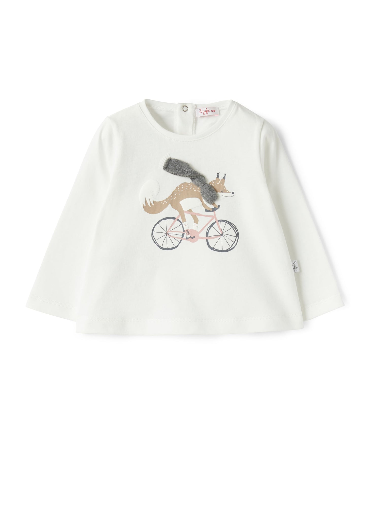 Baby Girl's T-Shirt with A Fox On A Bike Print Detail | Milk/Dark Grey