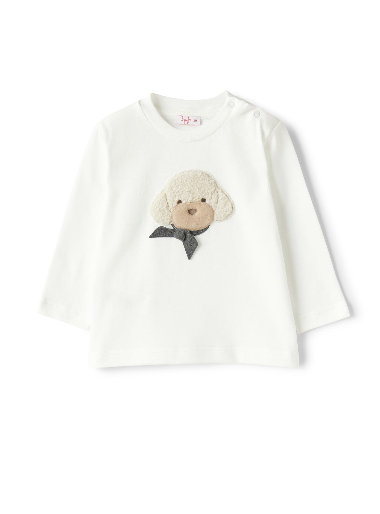 Baby Girl's T-Shirt with A Poodle Detail in Teddy Fleece | Milk/Blue