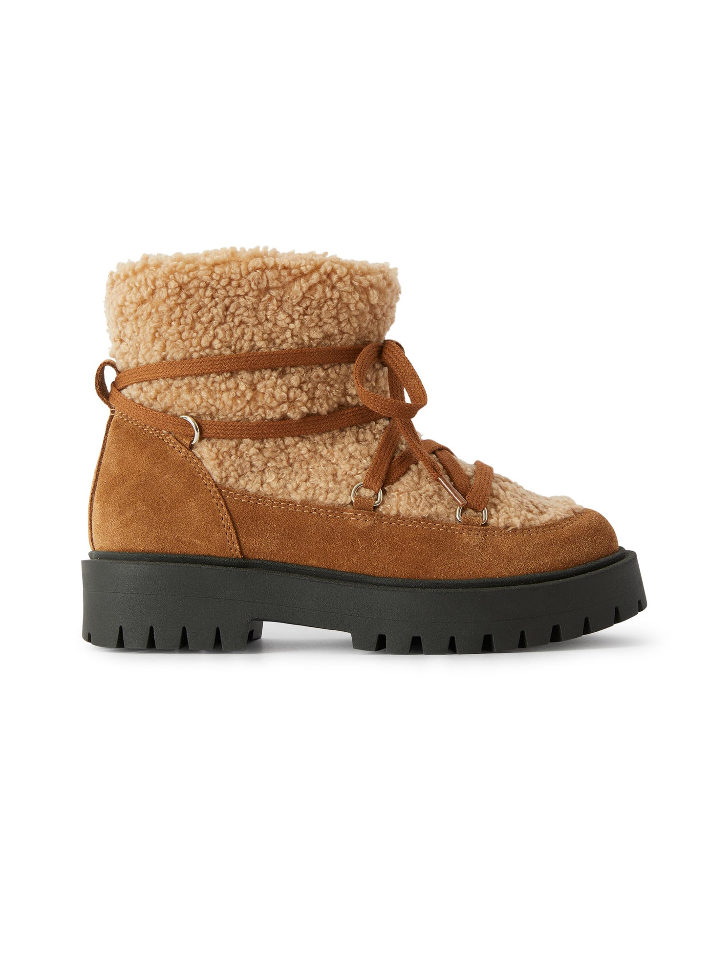 Ankle Boot in Two Different Materials with Laces At Front | Earth Brown