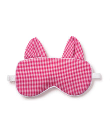 The Adults Flannel Kitty Sleep Mask in Red Mini-Gingham by Petite Plume features charming fabric cat ears and an adjustable strap. Its part of a set, perfect for pairing with matching eye masks for a delightful monogrammed gift experience.
