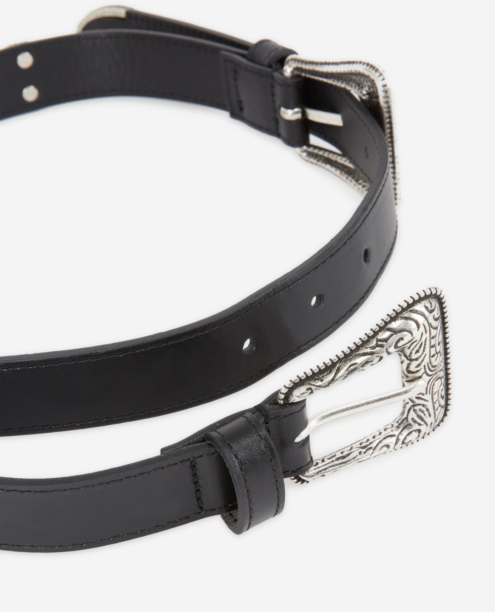 Double Buckle Western-Style Belt | Women | Black