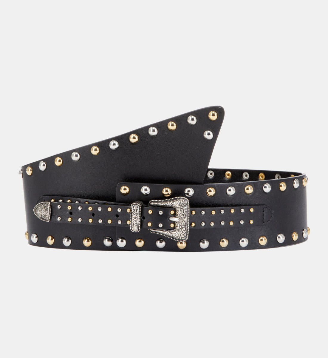 Wide Leather Belt With Studs And Western Buckle | Women | Black