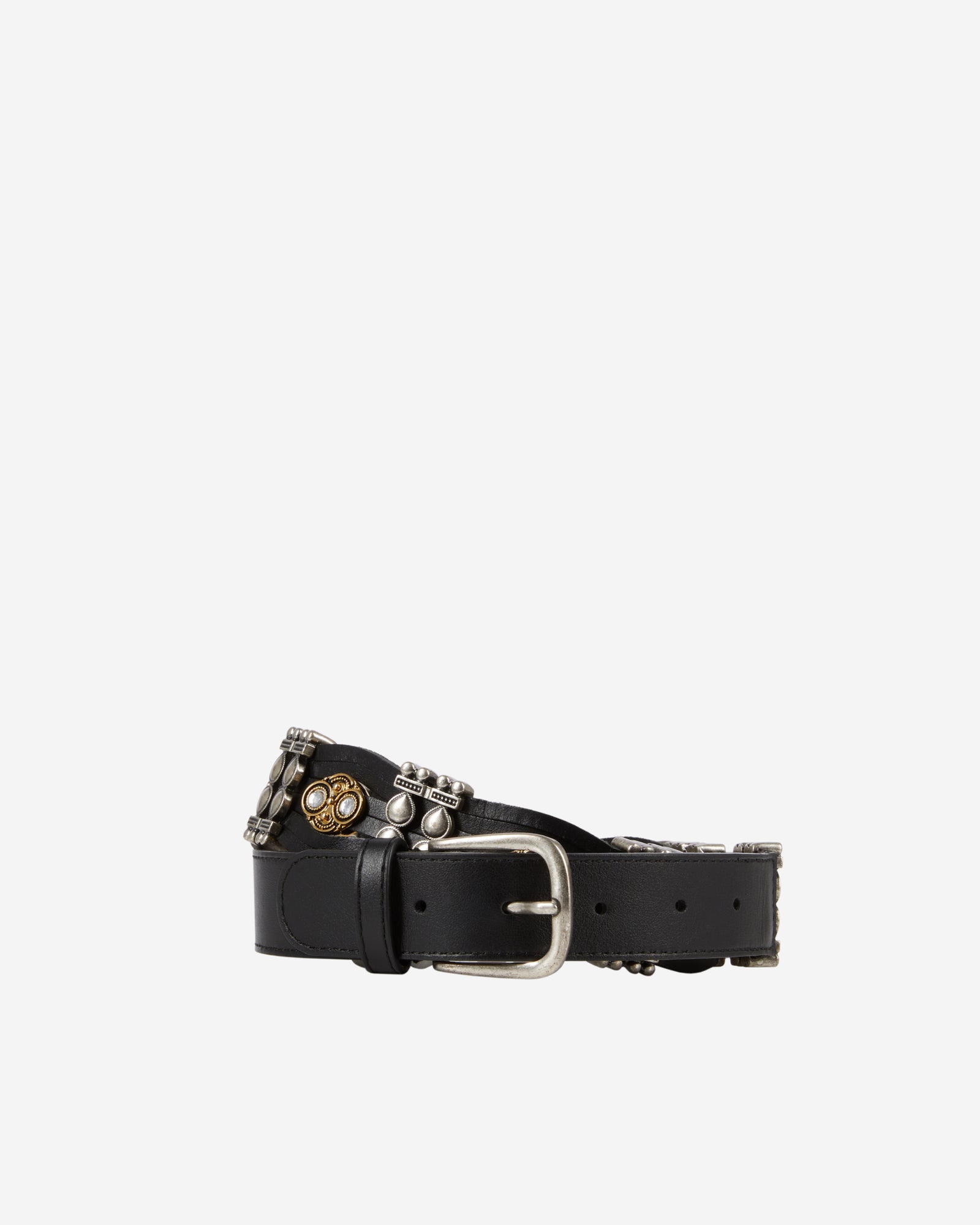 Thin Leather Belt With Embellishments | Women | Black