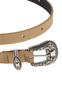 Thin Leather Belt With Western Buckle | Women | Camel x Brown