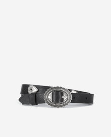 Thin Leather Belt With Rivets | Women | Black