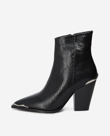 Snakeskin-Effect Leather Heeled Boots | Women | Black