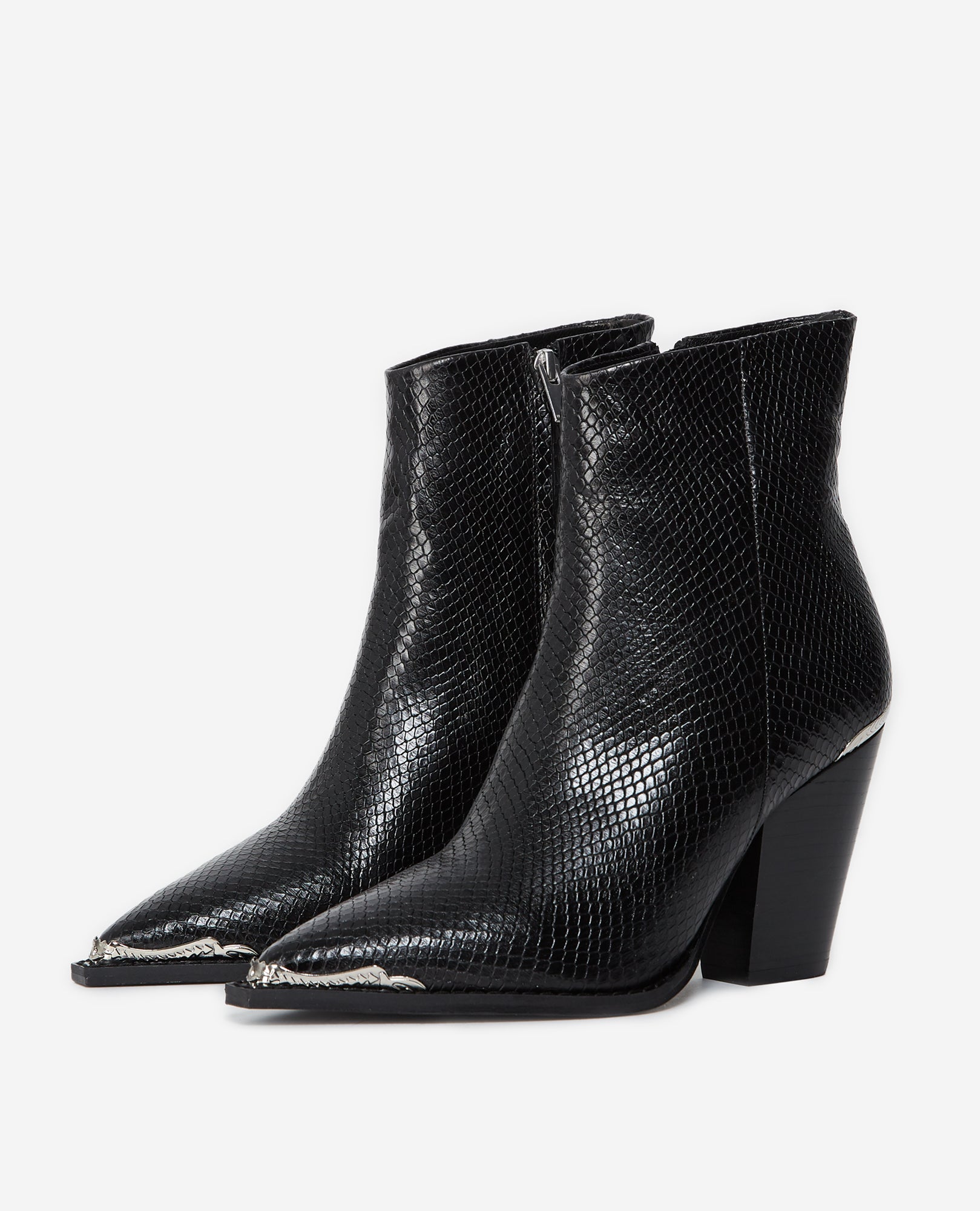 Snakeskin-Effect Leather Heeled Boots | Women | Black