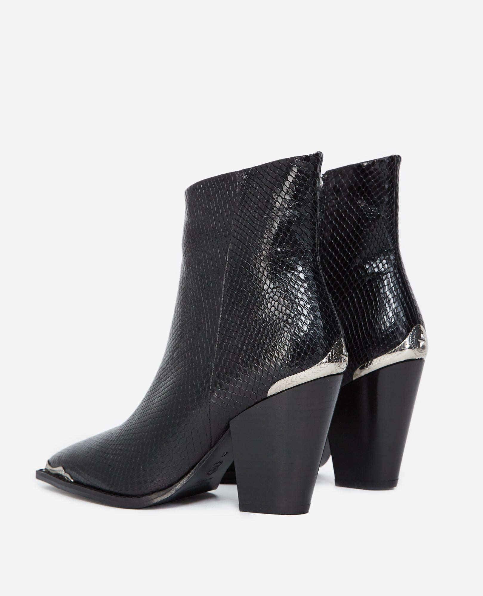 Snakeskin-Effect Leather Heeled Boots | Women | Black