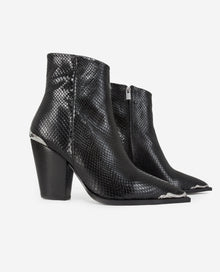 Snakeskin-Effect Leather Heeled Boots | Women | Black